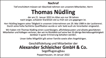 Traueranzeige von Thomas Nüdling von FZ