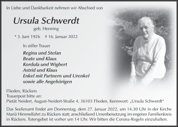 Traueranzeige von Ursula Schwerdt von FZ
