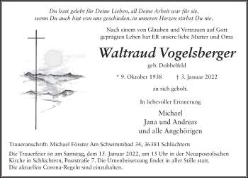 Traueranzeige von Waltraud Vogelsberger von FZ