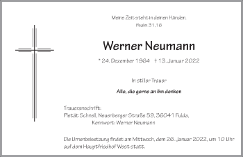 Traueranzeige von Werner Neumann von FZ