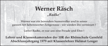 Traueranzeige von Werner Räsch von FZ