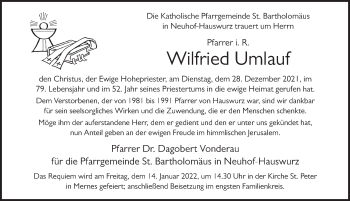 Traueranzeige von Wilfried Umlauf von FZ