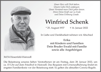 Traueranzeige von Winfried Schenk von FZ
