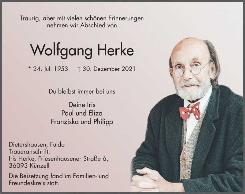  Traueranzeige für Wolfgang Herke vom 15.01.2022 aus FZ