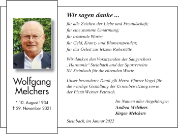 Traueranzeige von Wolfgang Melchers von FZ