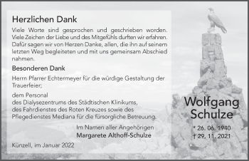 Traueranzeige von Wolfgang Schulze von FZ