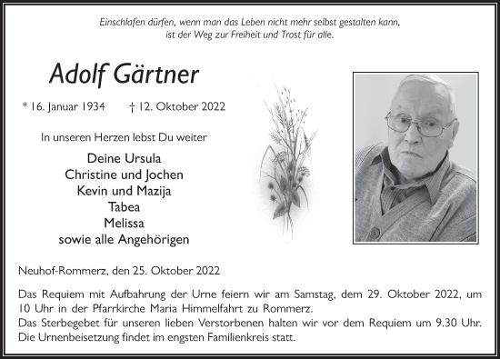 Traueranzeige von Adolf Gärtner von FZ