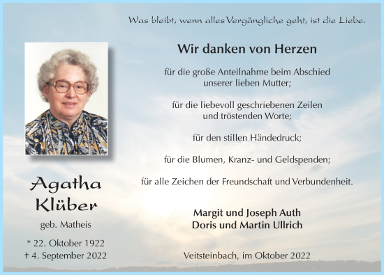 Traueranzeige von Agatha Klüber von FZ