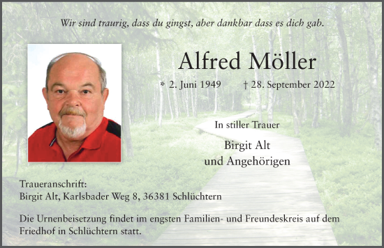 Traueranzeige von Alfred Möller von FZ