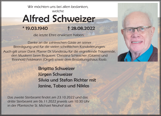 Traueranzeige von Alfred Schweizer von FZ