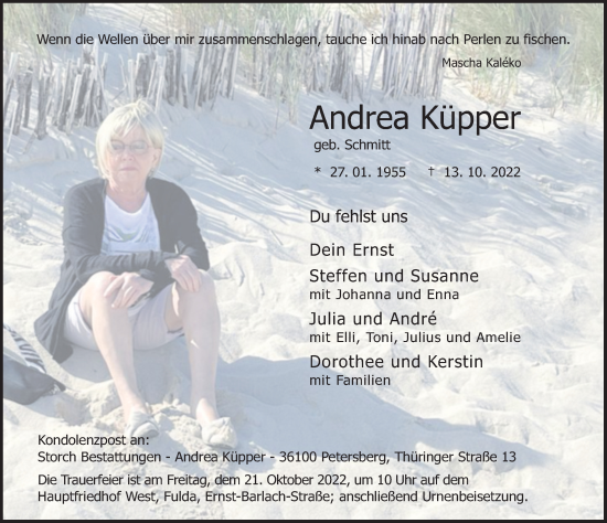 Traueranzeige von Andrea Küpper von FZ