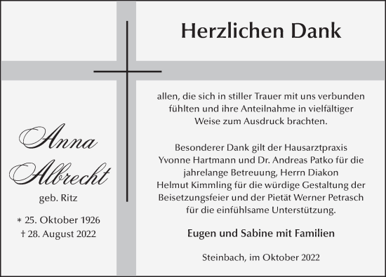 Traueranzeige von Anna Albrecht von FZ