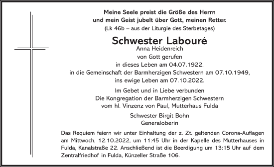 Traueranzeige von Anna Heidenreich von FZ
