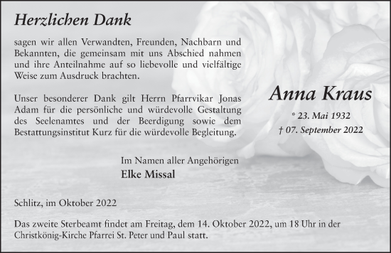 Traueranzeige von Anna Kraus von FZ