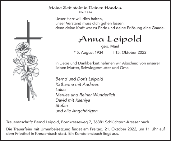 Traueranzeige von Anna Leipold von FZ