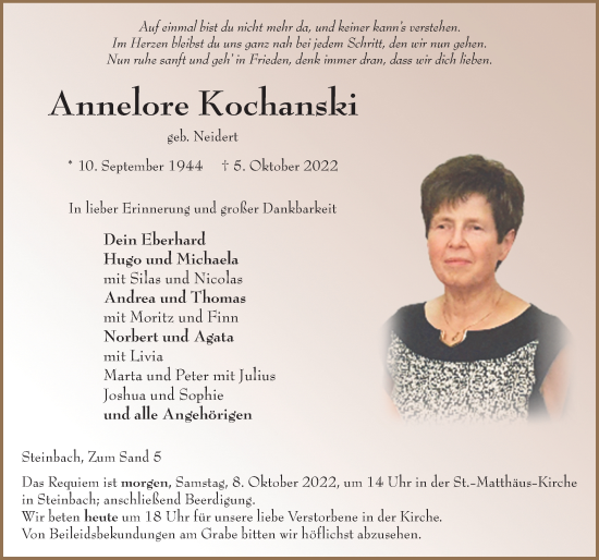 Traueranzeige von Annelore Kochanski von FZ