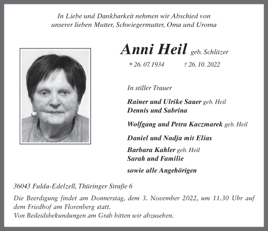 Traueranzeige von Anni Heil von FZ