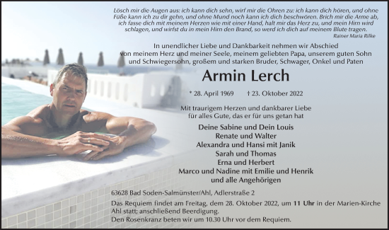 Traueranzeige von Armin Lerch von FZ