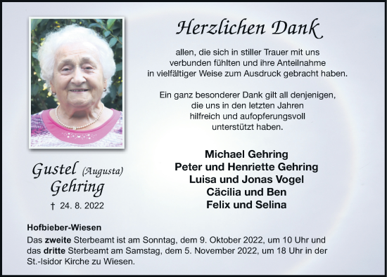 Traueranzeige von Augusta Gehring von FZ