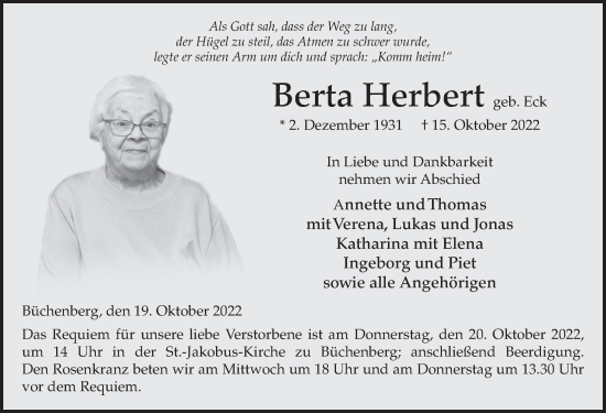 Traueranzeige von Berta Herbert von FZ