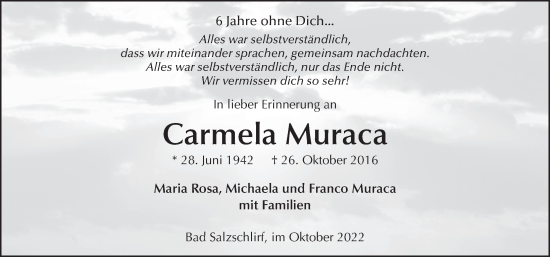 Traueranzeige von Carmela Muraca von FZ