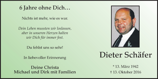 Traueranzeige von Dieter Schäfer von FZ