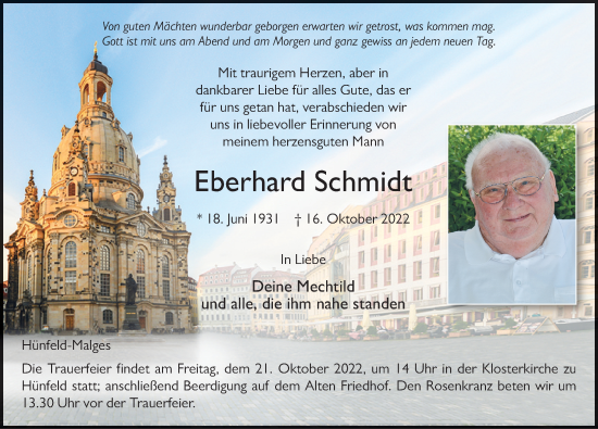 Traueranzeige von Eberhard Schmidt von FZ