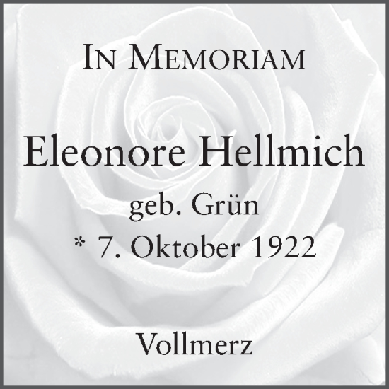 Traueranzeige von Eleonore Hellmich von FZ