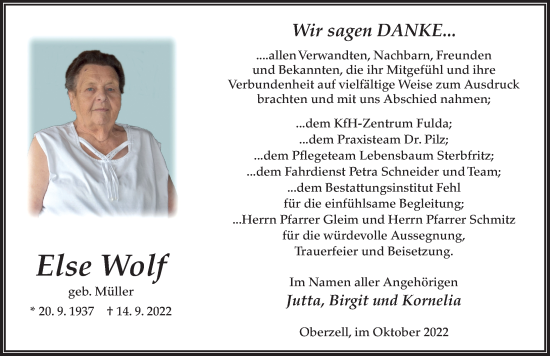 Traueranzeige von Else Wolf von FZ