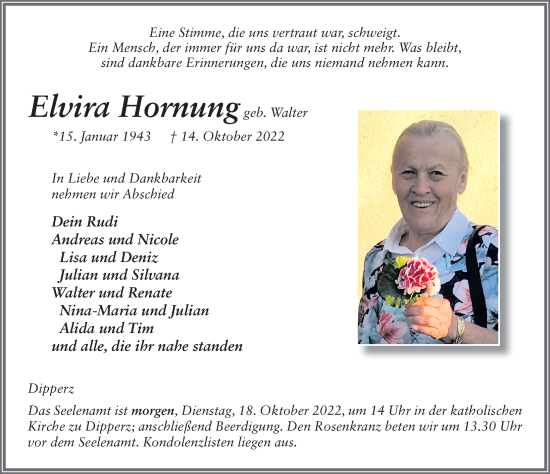 Traueranzeige von Elvira Hornung von FZ