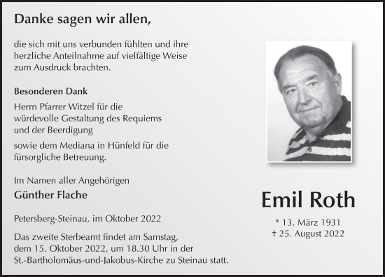 Traueranzeige von Emil Roth von FZ