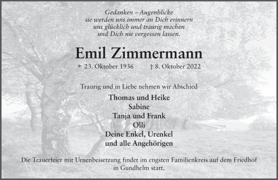 Traueranzeige von Emil Zimmermann von FZ