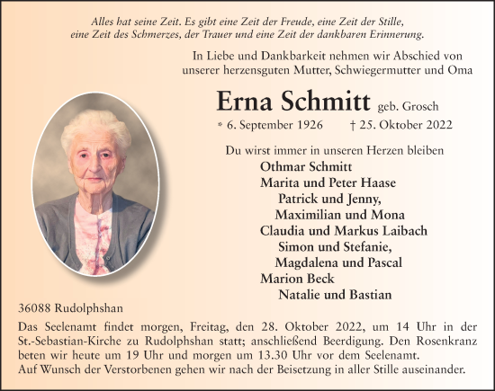 Traueranzeige von Erna Schmitt von FZ