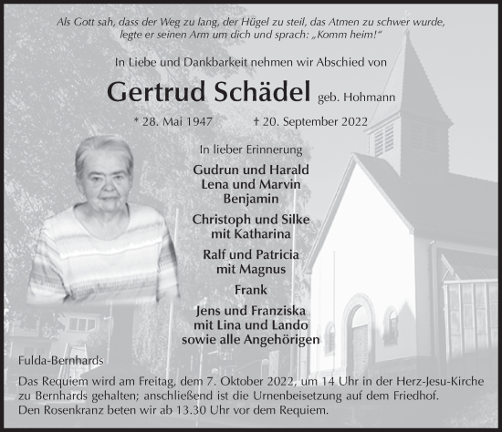 Traueranzeige von Gertrud Schädel von FZ