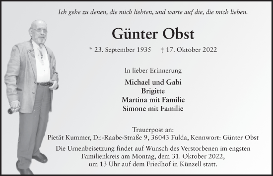 Traueranzeige von Günter Obst von FZ