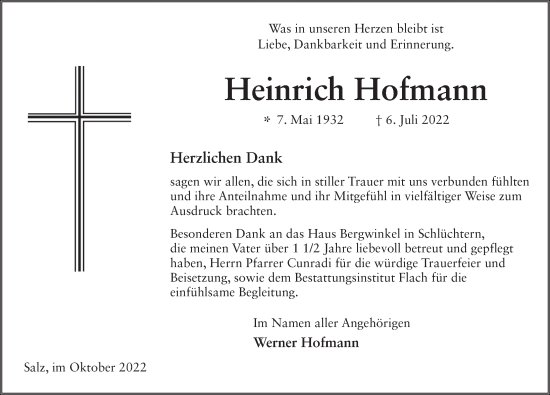 Traueranzeige von Heinrich Hofmann von FZ