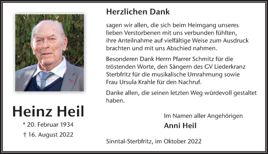 Traueranzeige von Heinz Heil von FZ