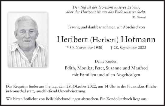 Traueranzeige von Herbert Hofmann von FZ