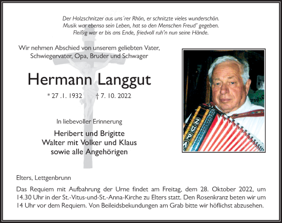 Traueranzeige von Hermann Langgut von FZ