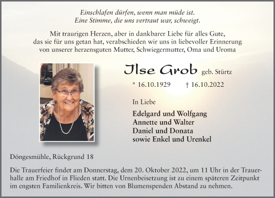 Traueranzeige von Ilse Grob von FZ