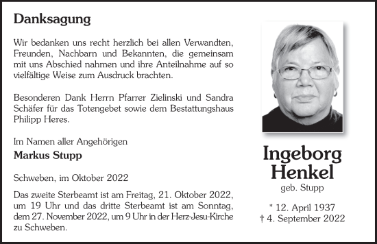 Traueranzeige von Ingeborg Henkel von FZ