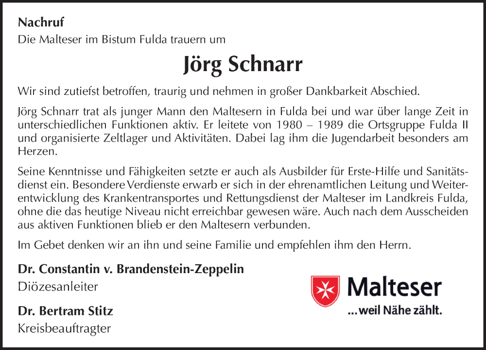  Traueranzeige für Jörg Schnarr vom 13.10.2022 aus FZ
