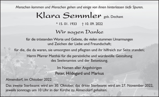 Traueranzeige von Klara Semmler von FZ