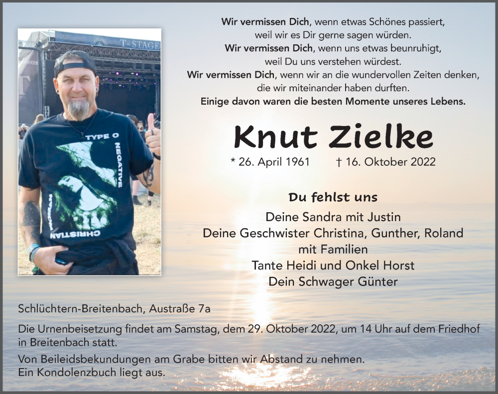  Traueranzeige für Knut Zielke vom 27.10.2022 aus FZ