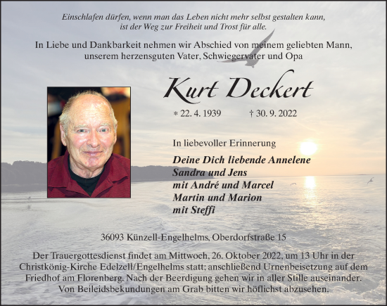 Traueranzeige von Kurt Deckert von FZ