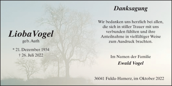 Traueranzeige von Lioba Vogel von FZ
