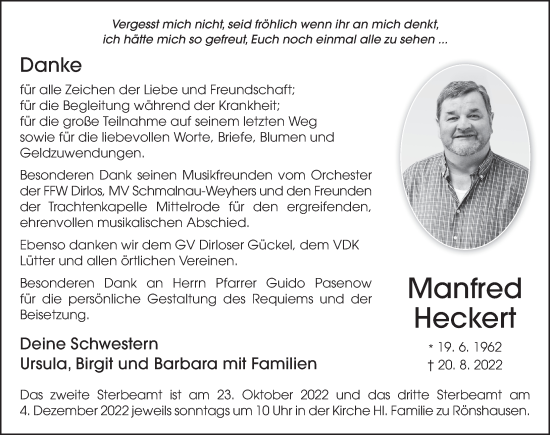 Traueranzeige von Manfred Heckert von FZ