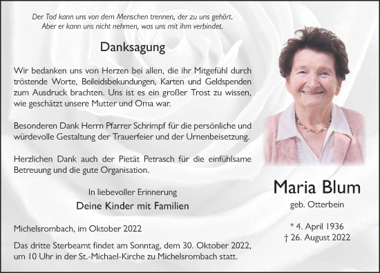 Traueranzeige von Maria Blum von FZ