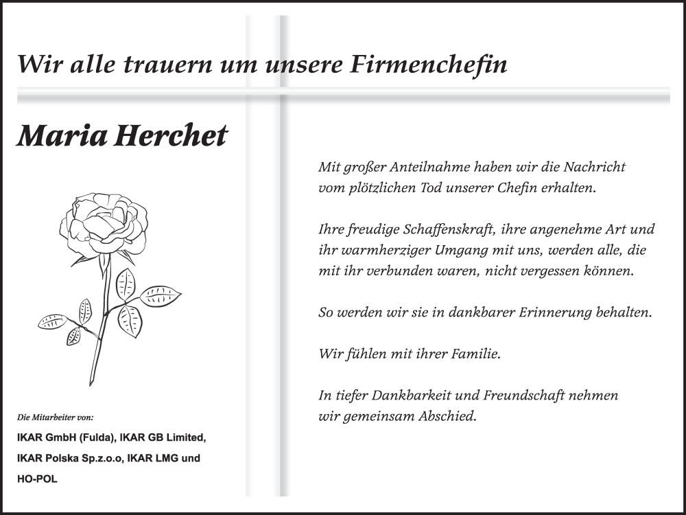  Traueranzeige für Maria Herchet vom 08.10.2022 aus FZ