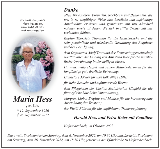 Traueranzeige von Maria Hess von FZ